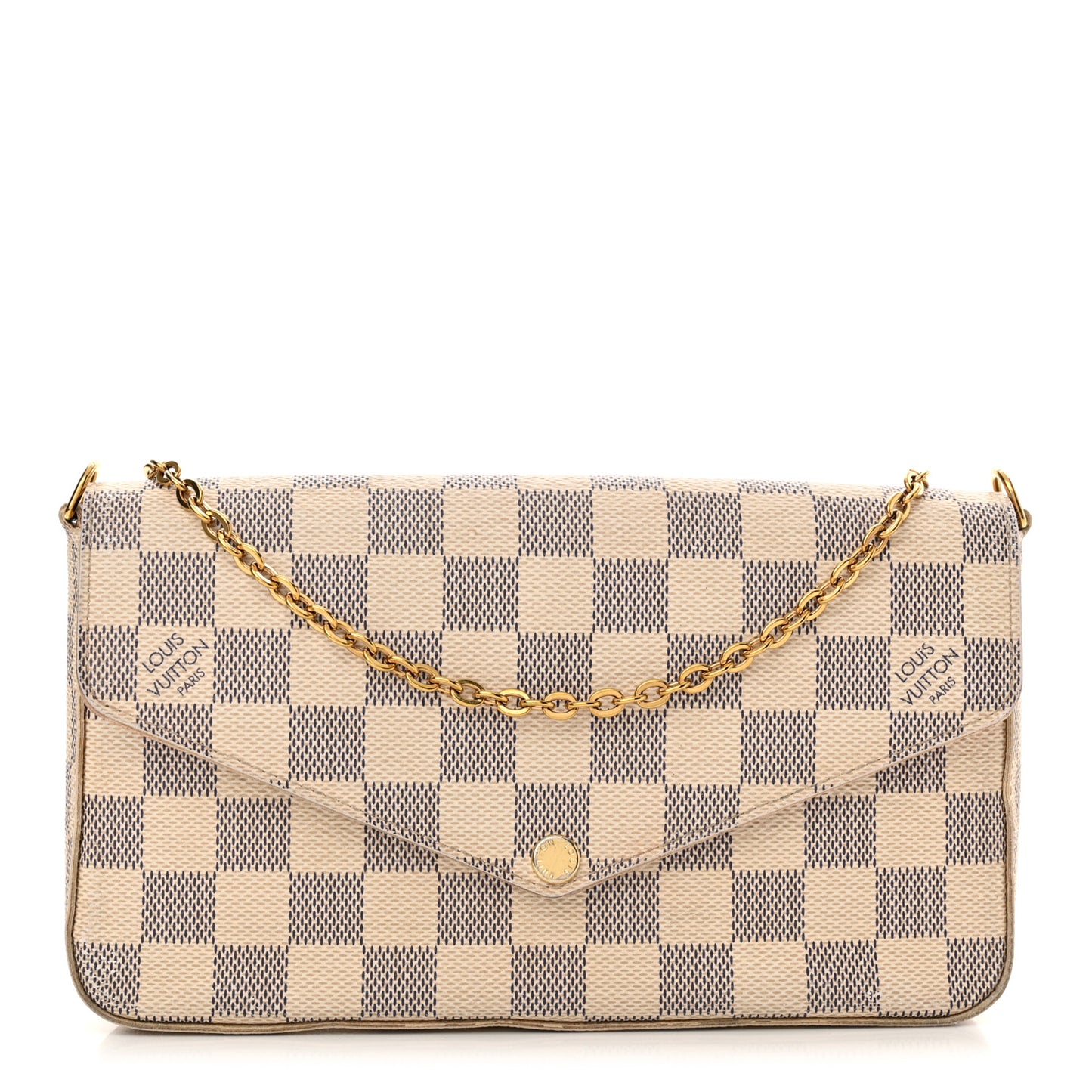 Damier Azur Pochette Felicie Chain Wallet Rose Ballerine