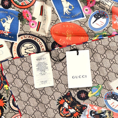 Gucci Silk Twill Monogram Courrier Square Scarf Beige Light Brown 3 of 3