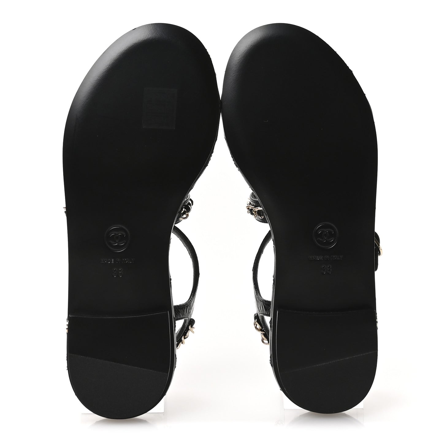 Crumpled Calfskin Chain Sandals 36 Black