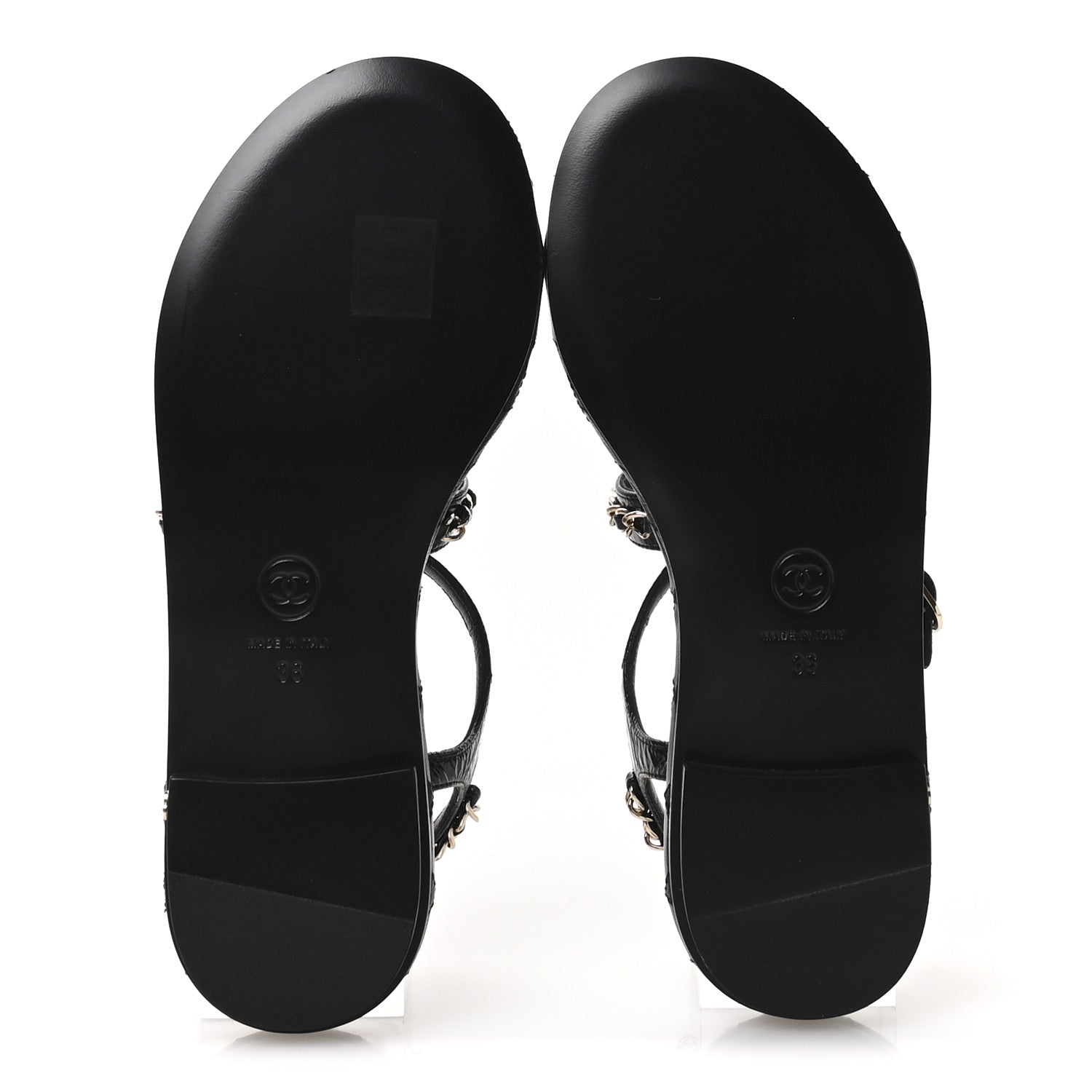 Chanel Crumpled Calfskin Chain Sandals 36 Black 6 of 9