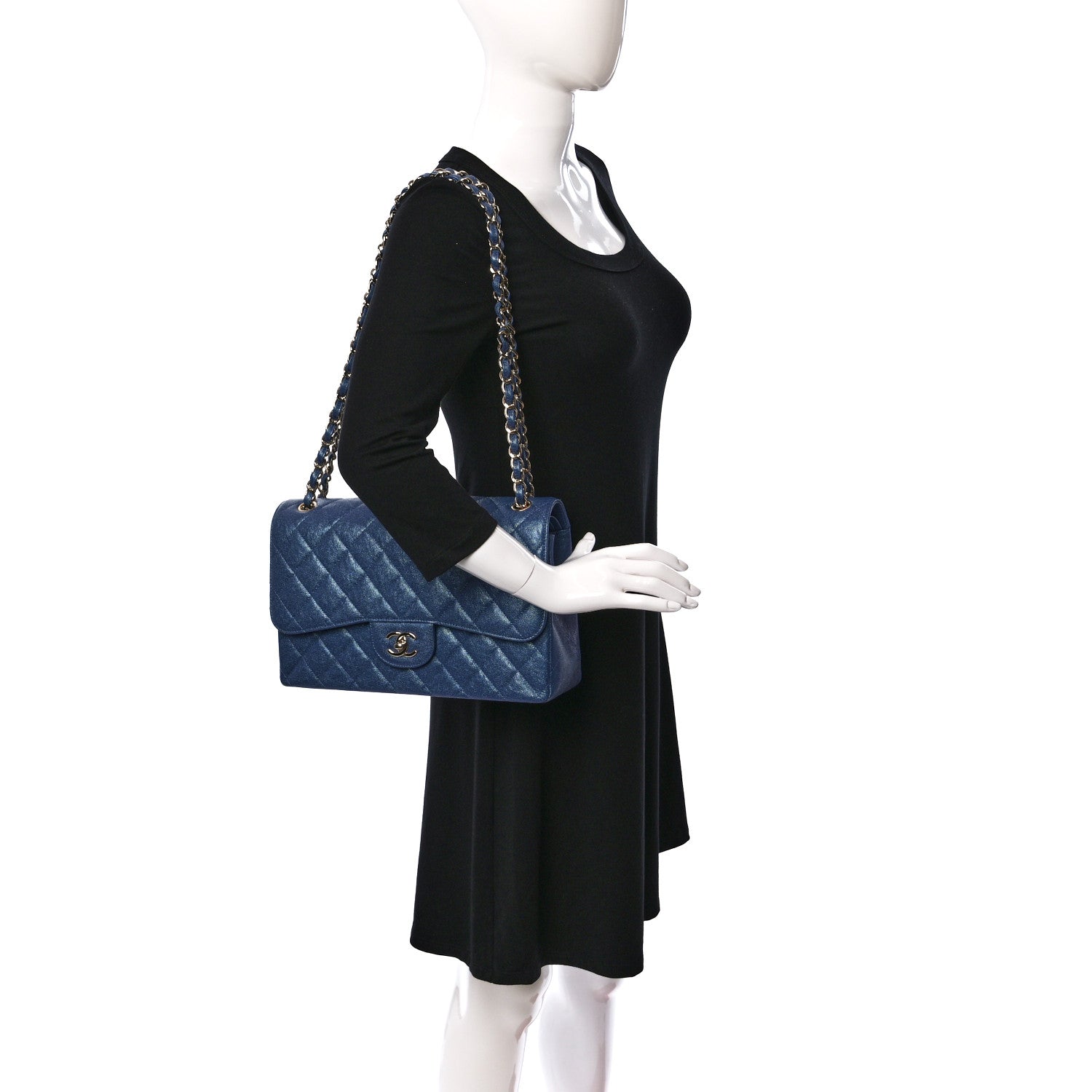 Chanel Iridescent Caviar Quilted Jumbo Double Flap Dark Blue 2 of 9