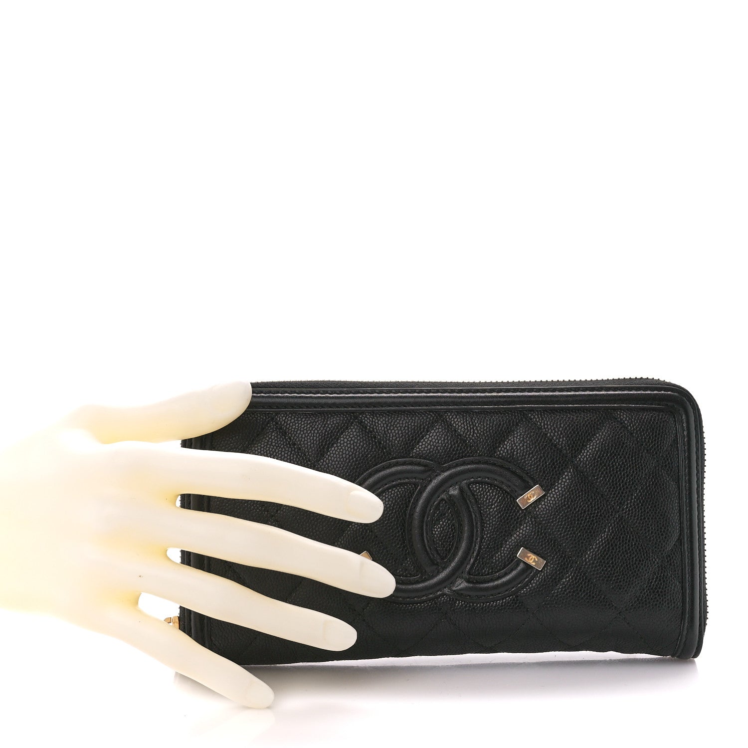 Chanel Caviar Quilted Filigree Zip Around Wallet Black 2 of 11