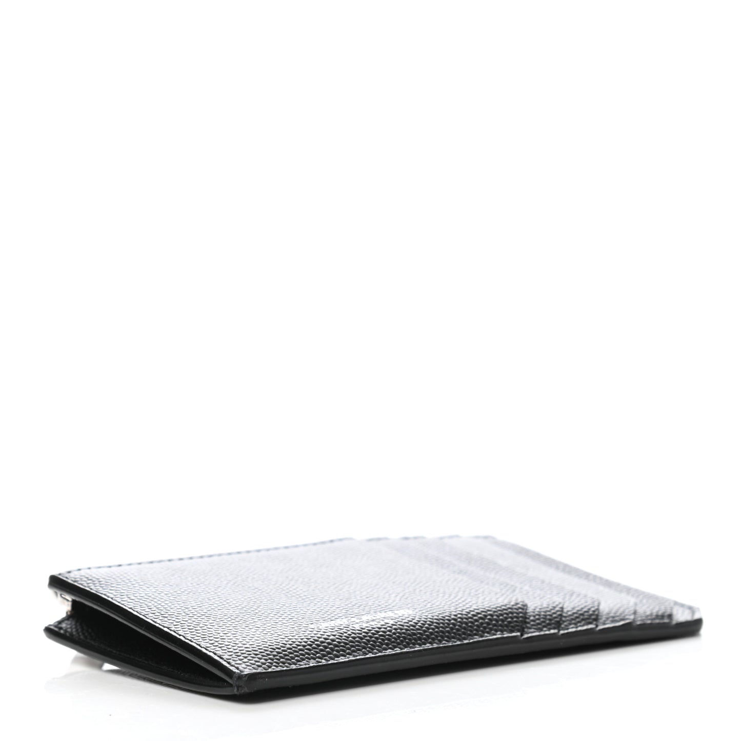 Grained Calfskin 5 Fragments Zip Pouch Card Holder Black