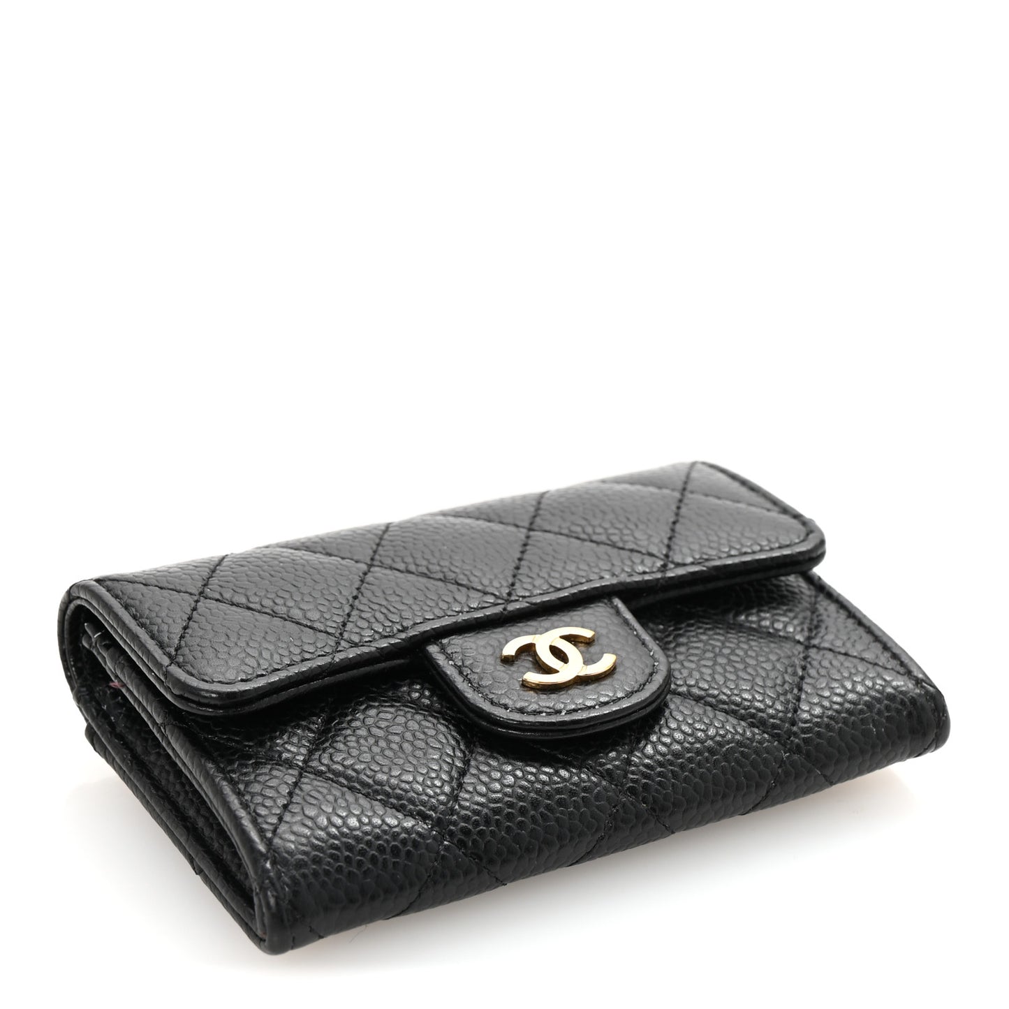 Caviar Quilted Flap Card Holder Wallet Black