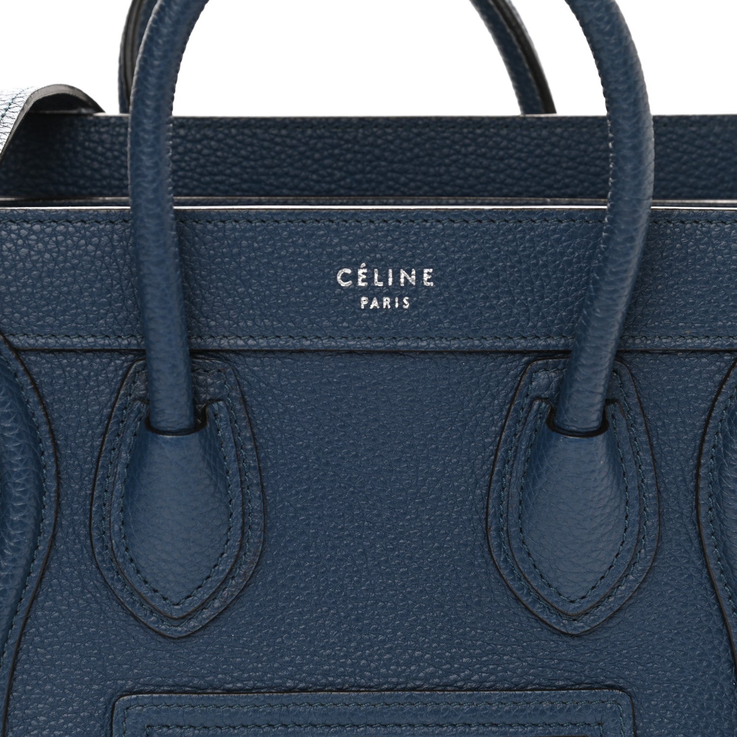 Celine Drummed Calfskin Nano Luggage Petrol 8 of 14