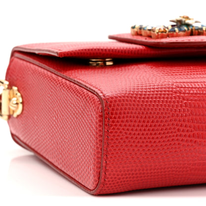 Dolce & Gabbana Lizard Embossed Crystal Embellished DG Millennials Mini Crossbody Bag Red 8 of 9