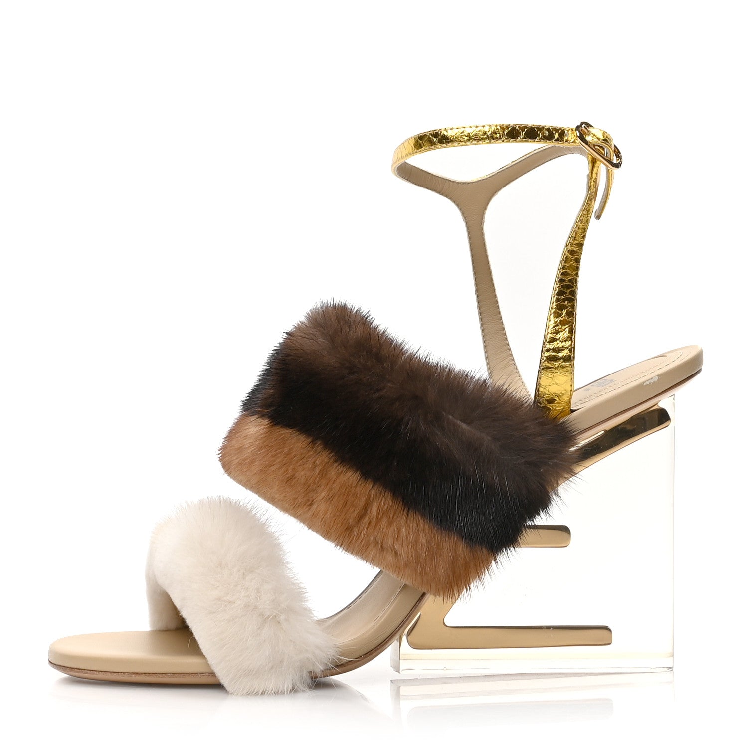 Fendi Mink Ayers Lucite Fendi First 95mm Sandals 40 Natural Brown 1 of 7
