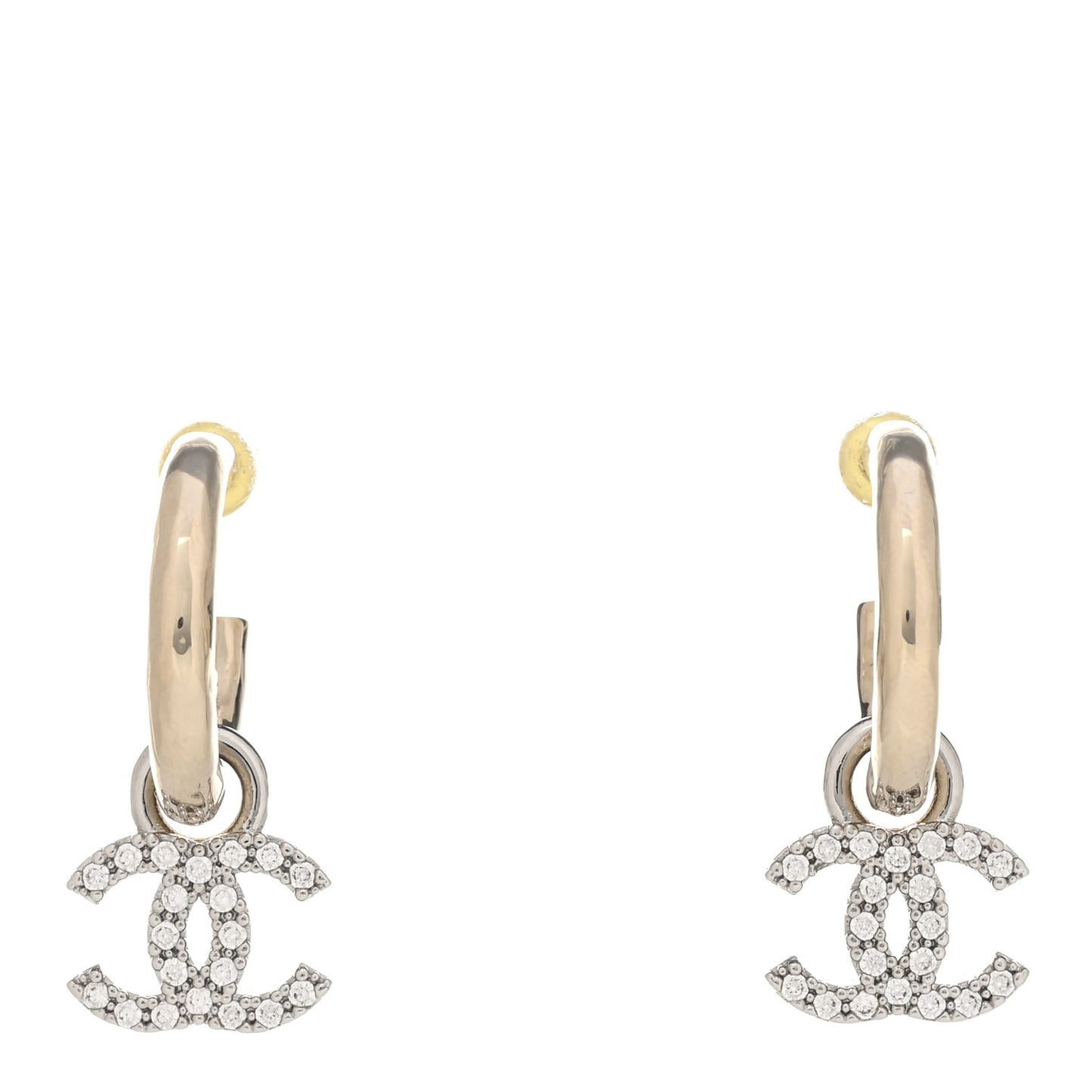 Metal Crystal CC Hoop Drop Earrings Gold