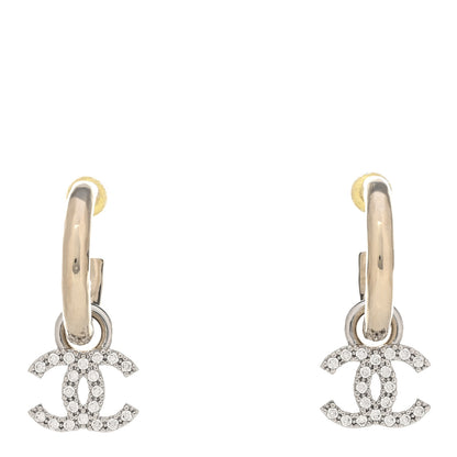 Chanel Metal Crystal CC Hoop Drop Earrings Gold 1 of 4