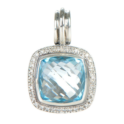 David Yurman Sterling Silver Blue Topaz Diamond 14mm Albion Pendant 1 of 3