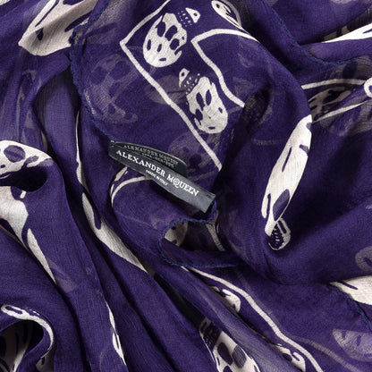 Alexander McQueen Silk Chiffon Skull Scarf Purple White 3 of 3