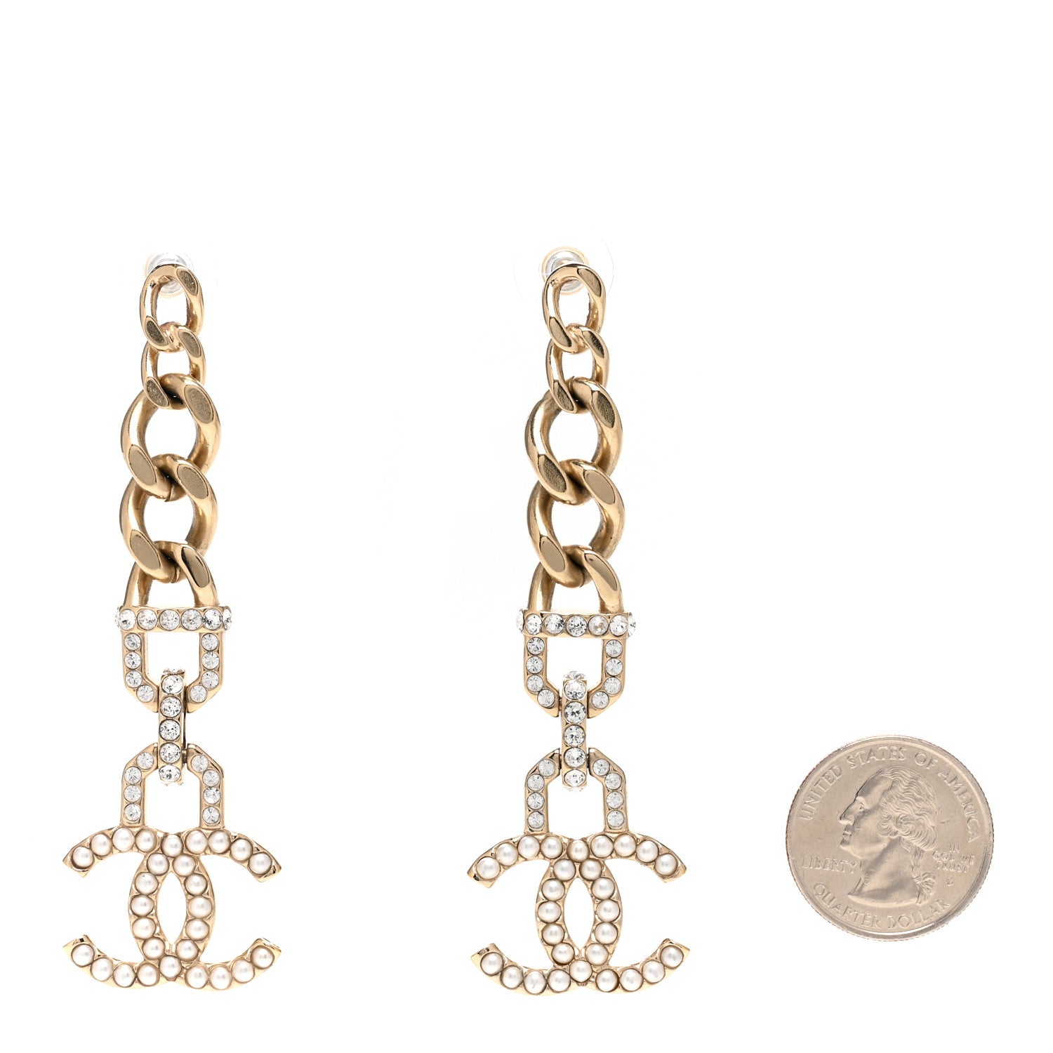 Chanel Metal Crystal CC Vendome CC Dangle Earrings Gold 2 of 5