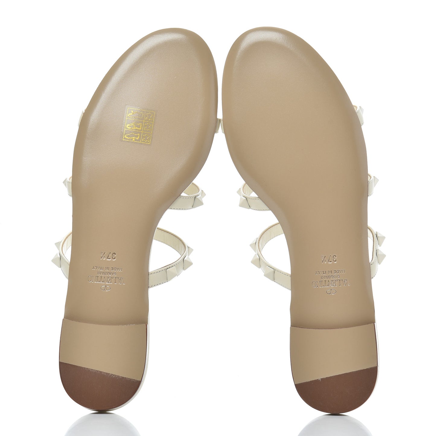 Calfskin Lacquered Monochrome Rockstud Caged Flat Slide Sandals 37.5 Ivory
