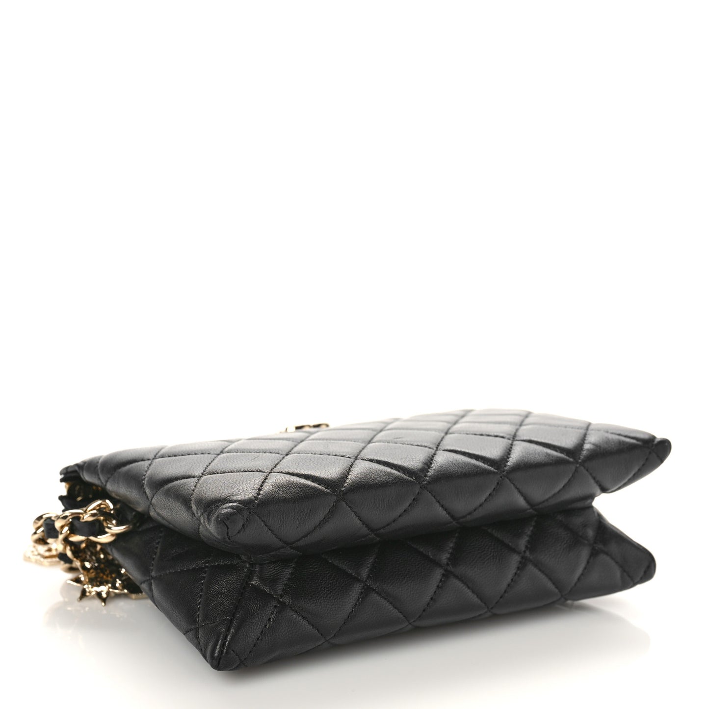 Lambskin Coco Charms Quilted Pouch Bag Black