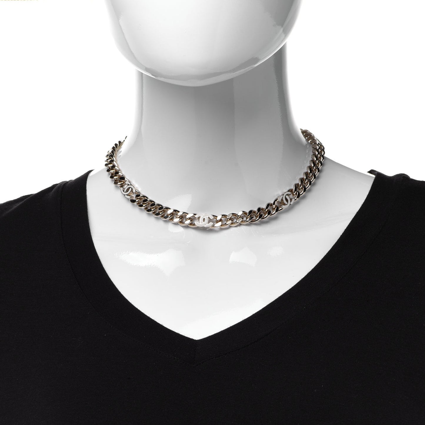 Metal Enamel Chain CC Choker Gold White
