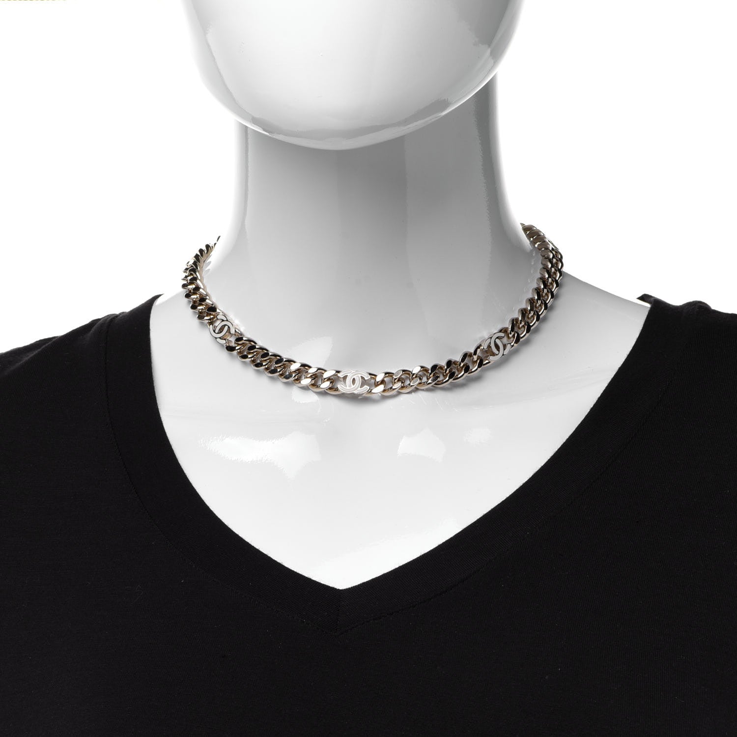 Chanel Metal Enamel Chain CC Choker Gold White 2 of 7