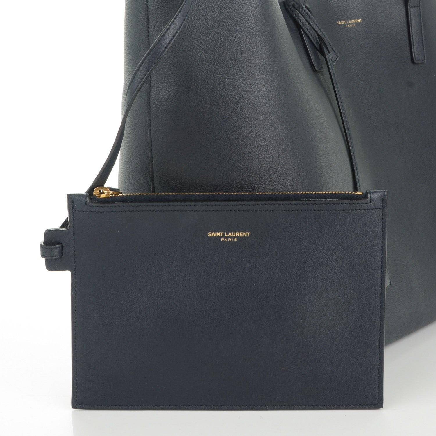 Saint Laurent Calfskin Large Shopping Tote Navy Blue 8 of 8