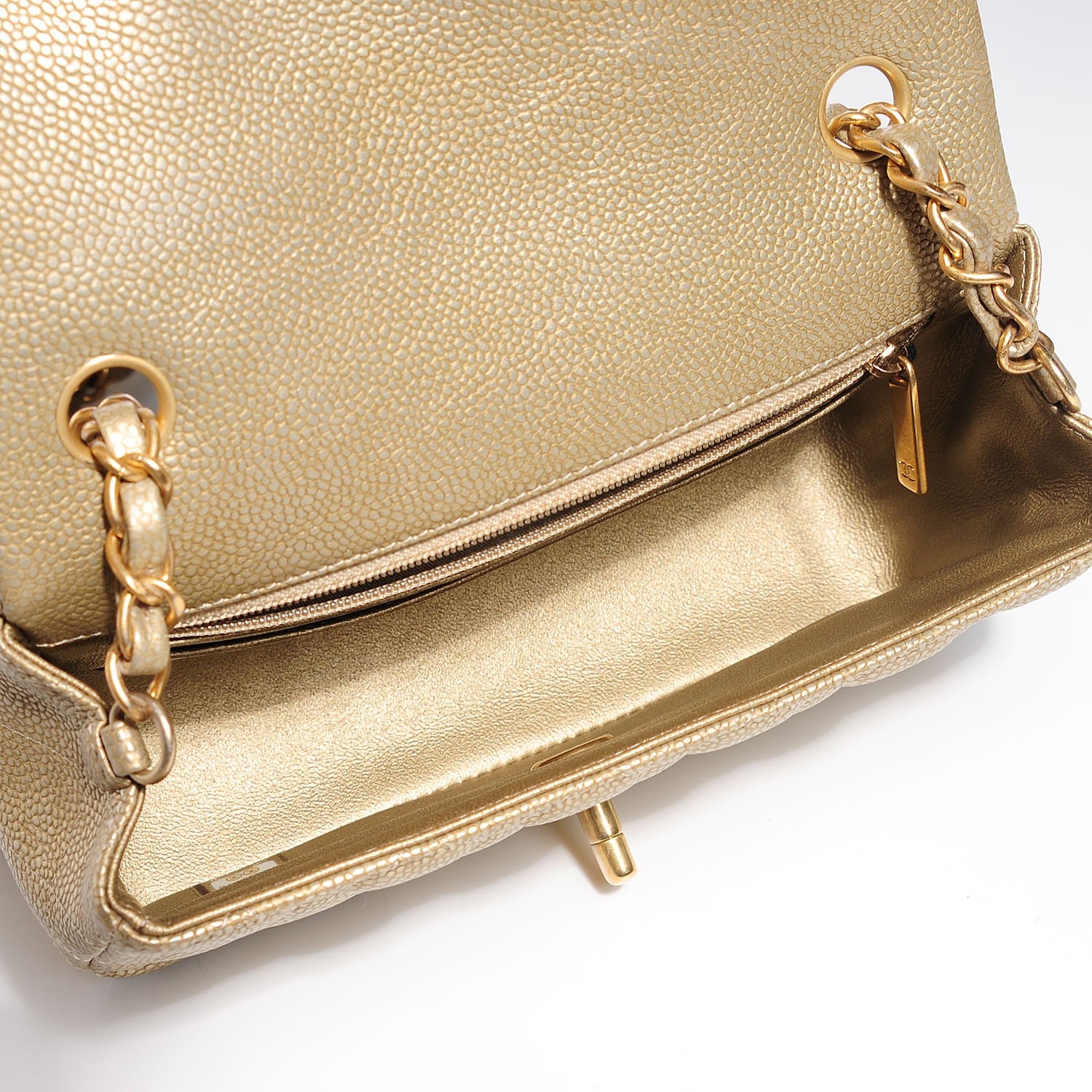Chanel Pearly Caviar Quilted Mini Rectangular Flap Gold 5 of 9