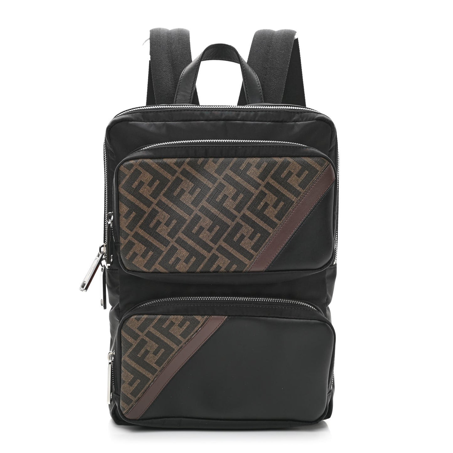 Nylon Glazed Fabric FF 1974 Diagonal Panelled Backpack Tobacco Moresco Black