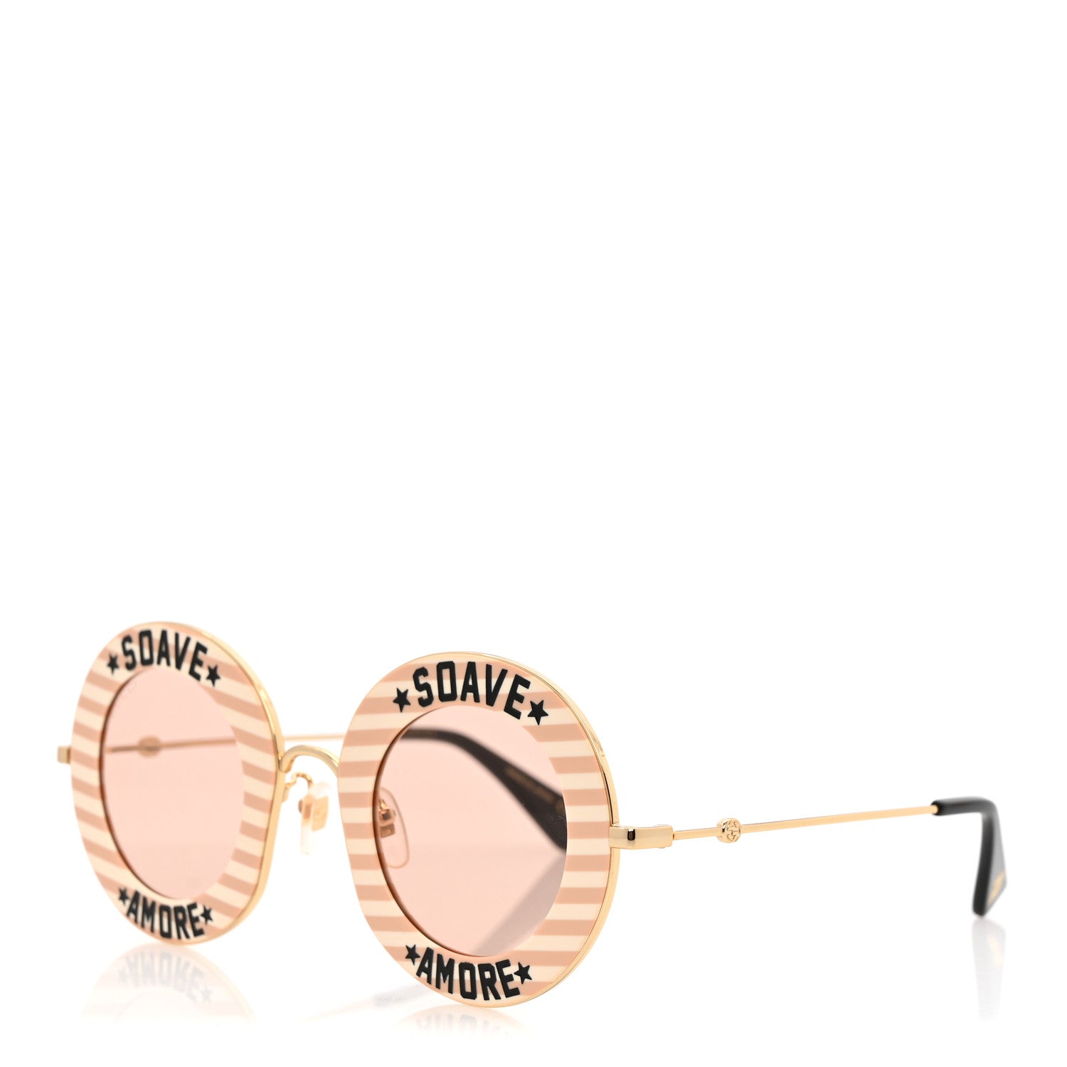Gucci Metal Acetate Striped Soave Amore Round Frame Sunglasses GG0113S  Gold Pink 3 of 7