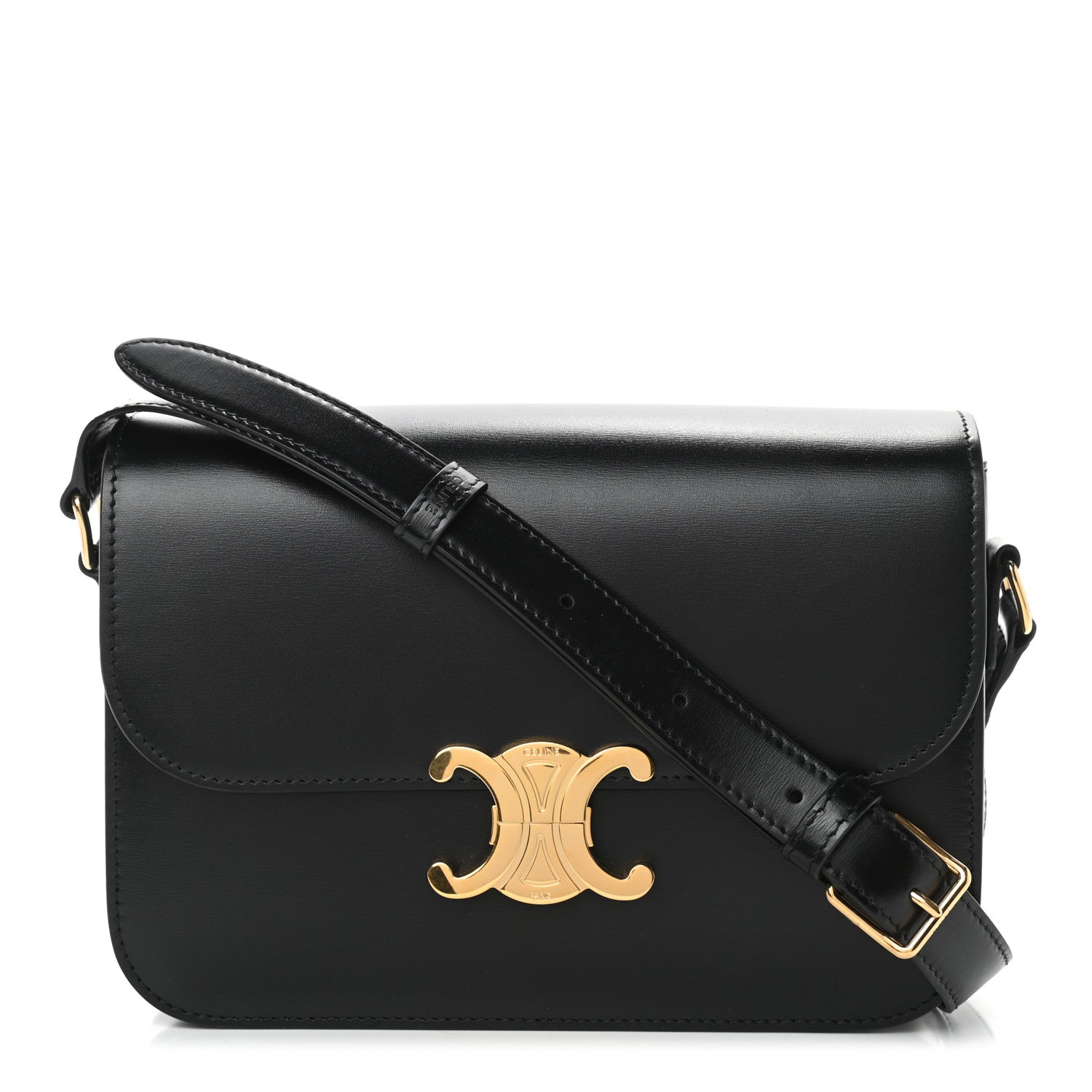 Celine Shiny Calfskin Medium Triomphe Black 1 of 10