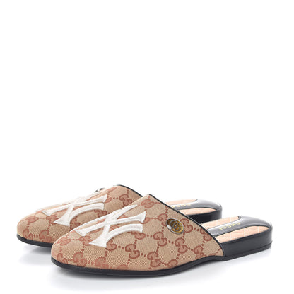 Gucci X MLB Monogram NY Yankees Embroidered Womens GG Slippers 37 Beige Ruggine 3 of 8