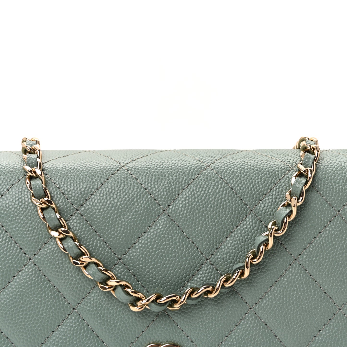 Caviar Quilted Wallet on Chain WOC Light Blue
