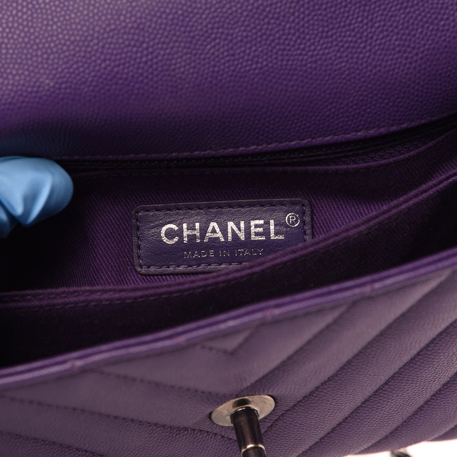 Chanel Caviar Chevron Quilted Mini Coco Handle Flap Purple 5 of 11