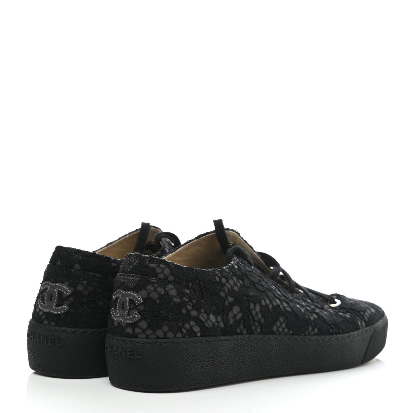 Lace Calfskin Camellia Floral Sneakers 40 Black