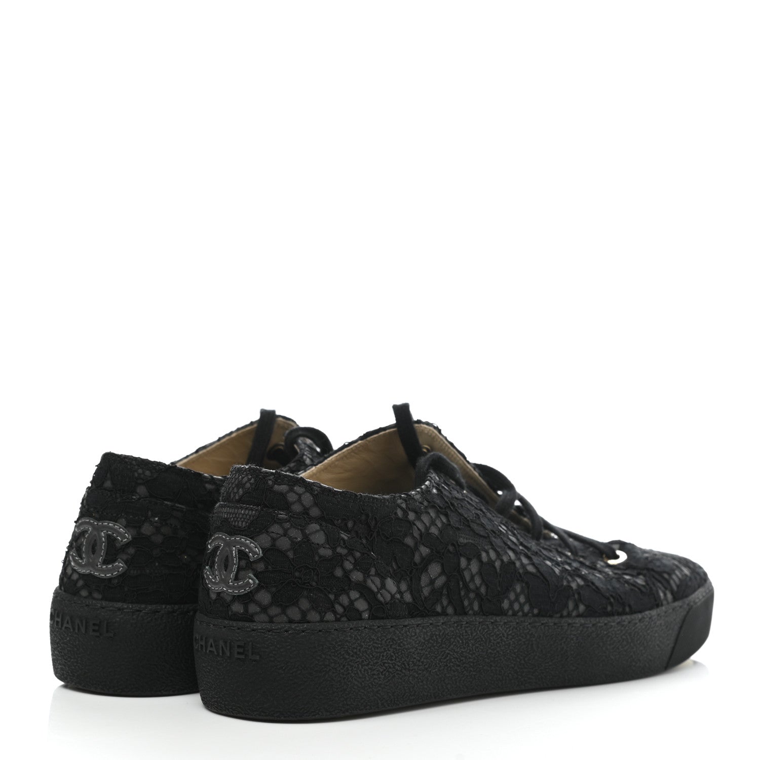Chanel Lace Calfskin Camellia Floral Sneakers 40 Black 4 of 9
