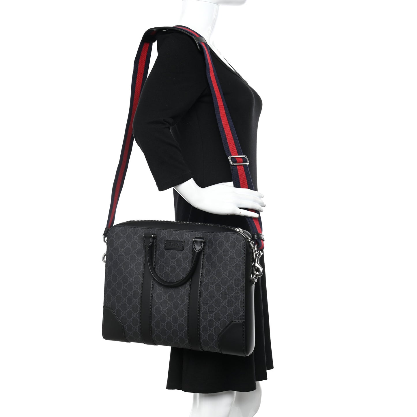GG Supreme Monogram Appia Calfskin Web Briefcase Black