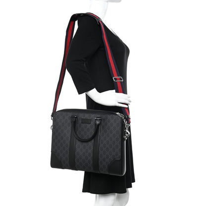 Gucci GG Supreme Monogram Appia Calfskin Web Briefcase Black 2 of 9