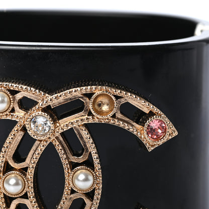 Chanel Resin Crystal Pearl CC Cuff Bracelet Black Gold 5 of 5