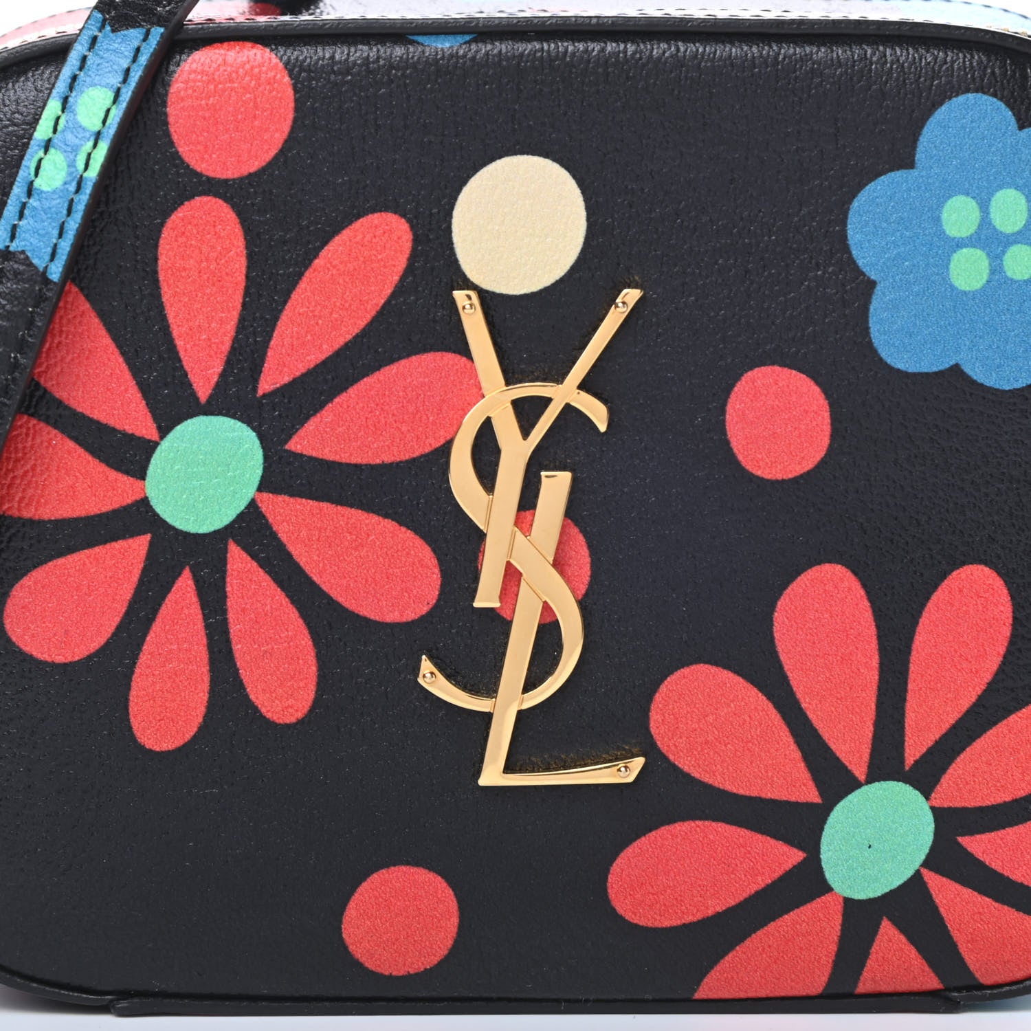 Saint Laurent Calfskin Floral Print Small Classic Monogram Camera Bag Black 8 of 11