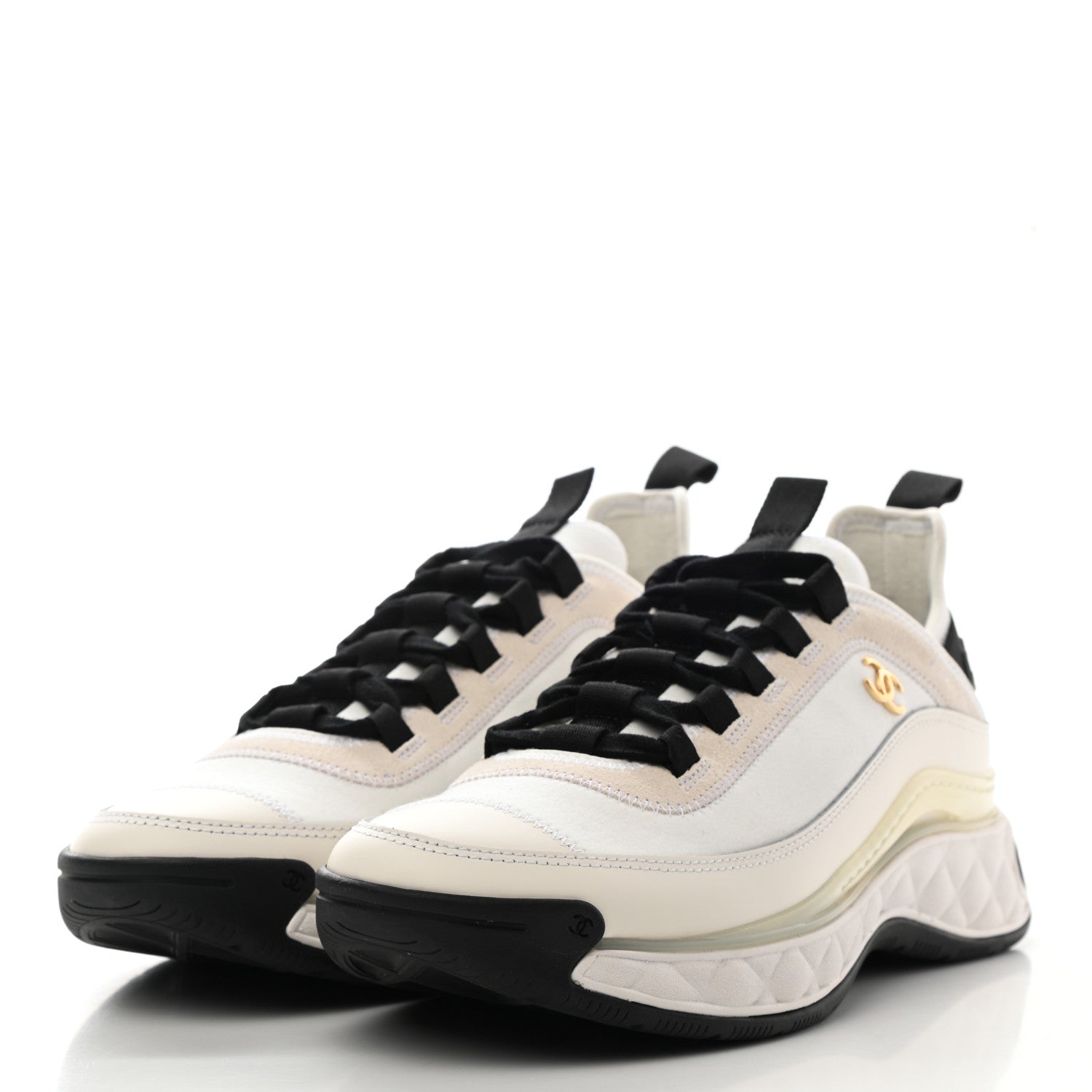 Chanel Velvet Calfskin Mixed Fibers CC Sneakers 38 Ivory Black 3 of 13