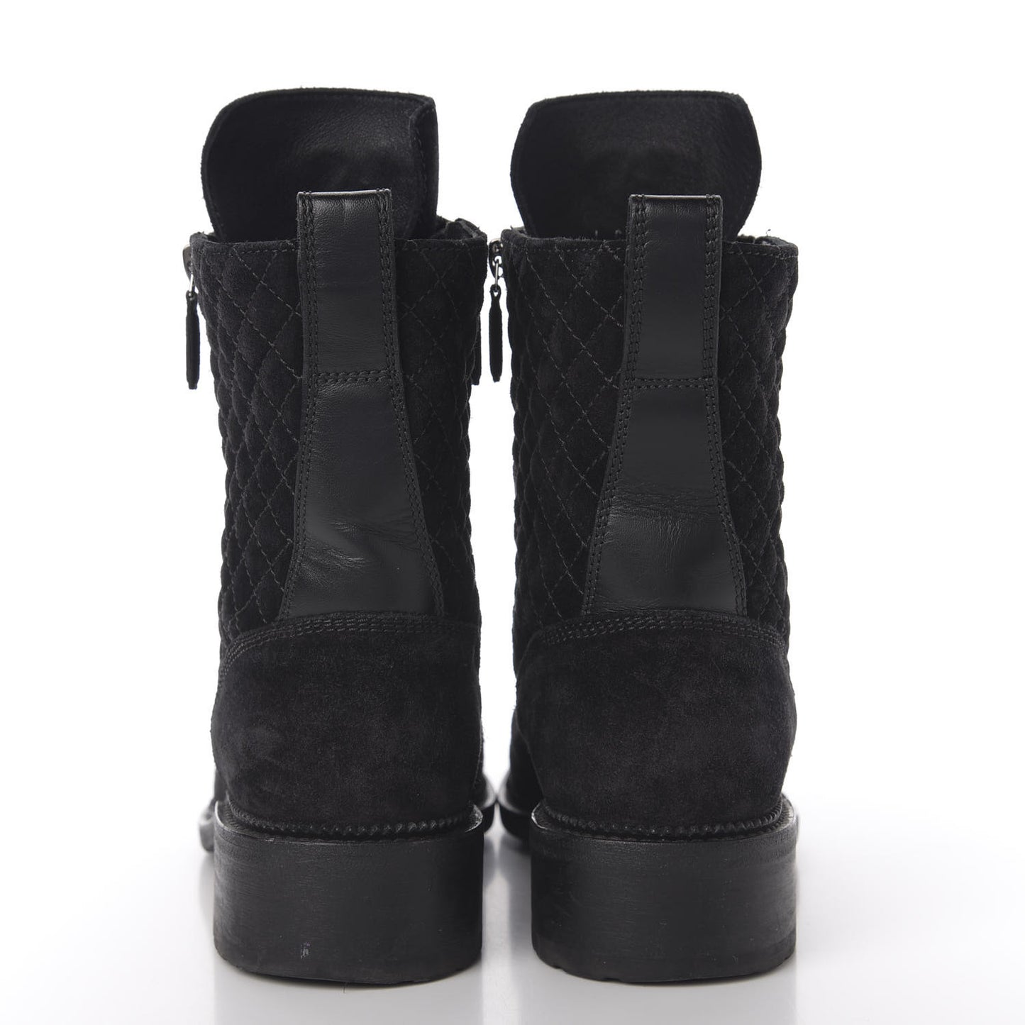 Suede Quilted CC Lace Up Combat Boots 41.5 Black