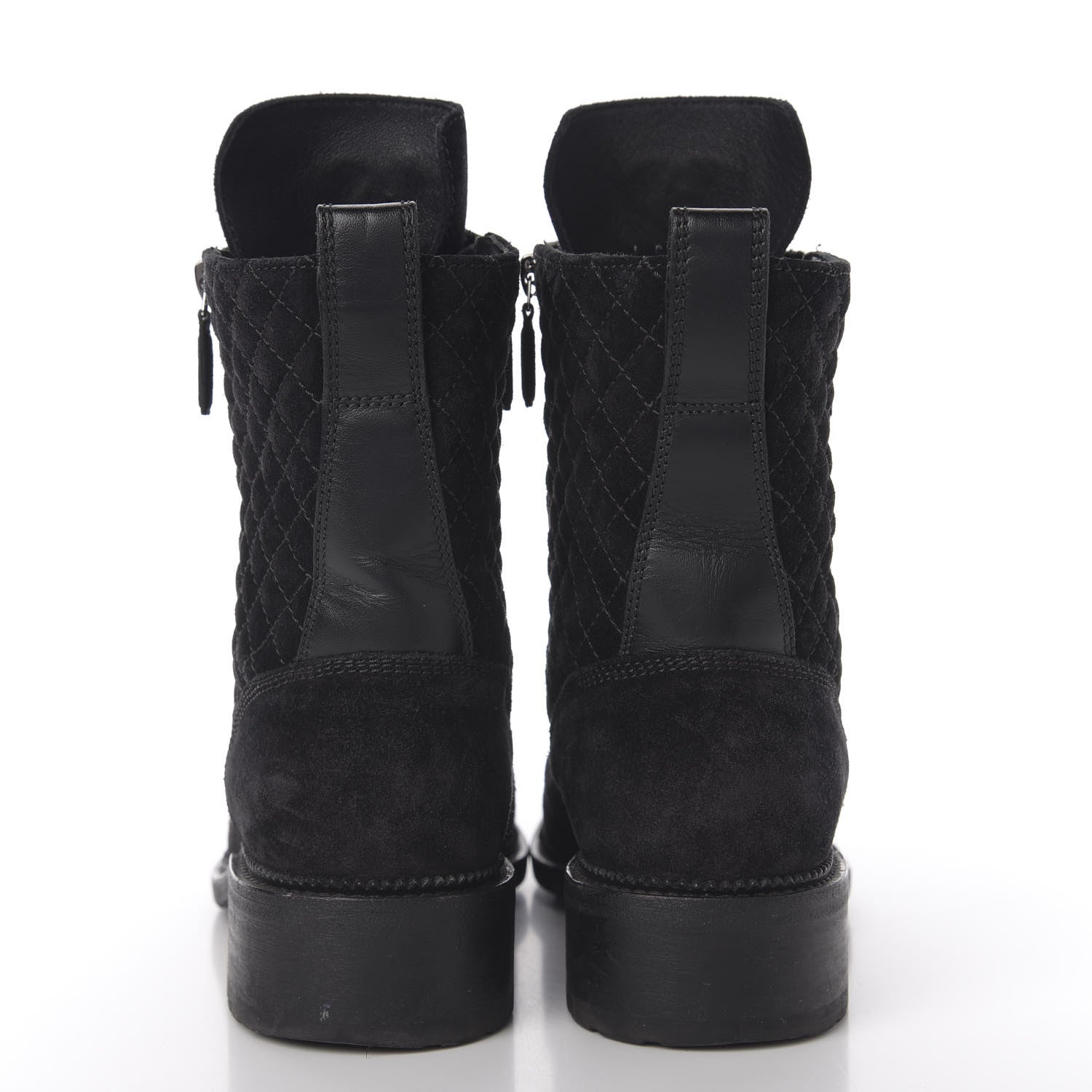 Chanel Suede Quilted CC Lace Up Combat Boots 41.5 Black 7 of 11