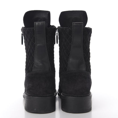 Chanel Suede Quilted CC Lace Up Combat Boots 41.5 Black 7 of 11