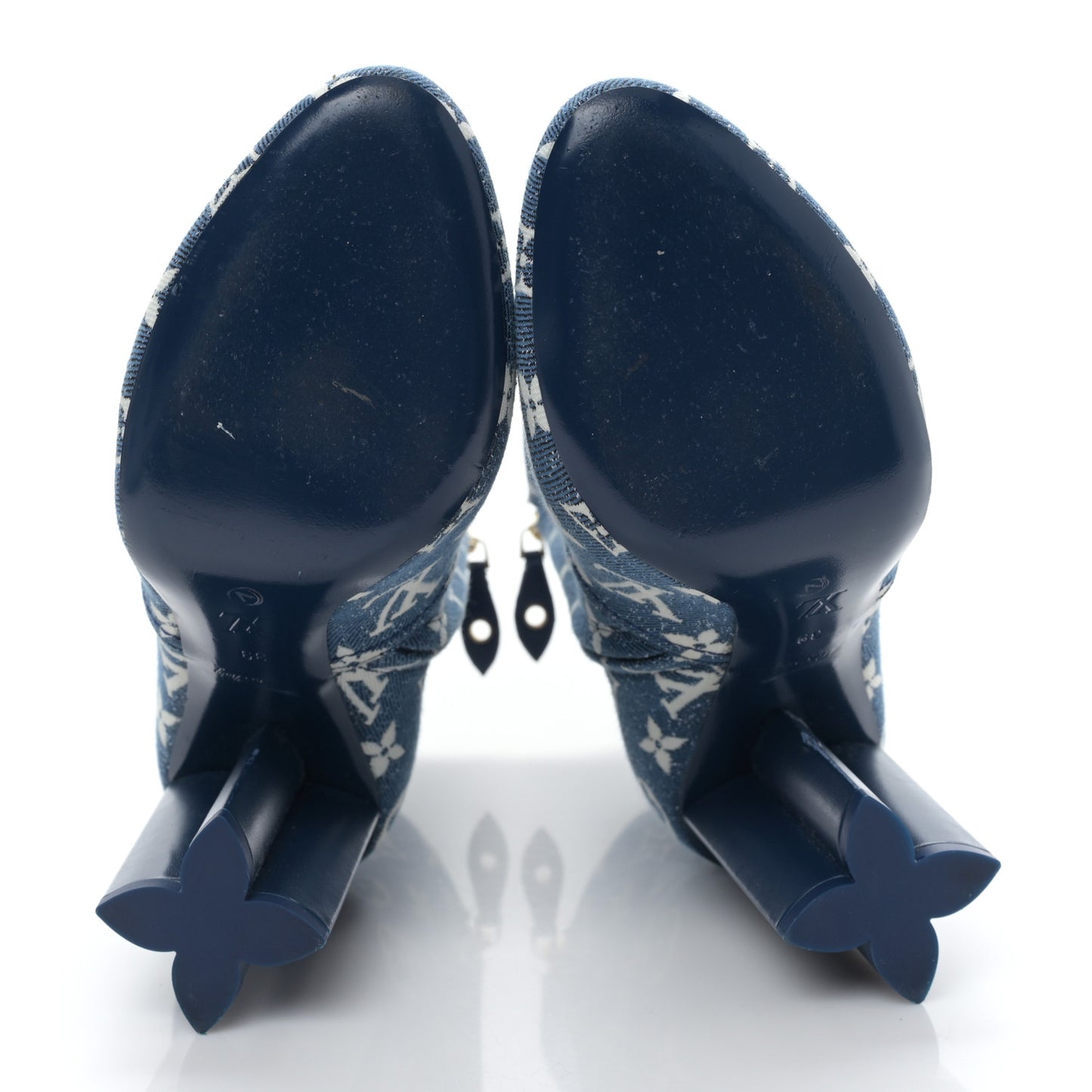 Denim Monogram Silhouette Ankle Boots 39 Navy Blue