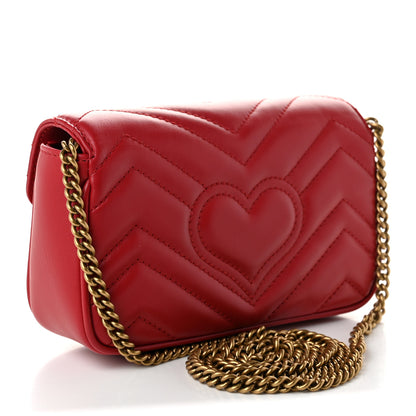Gucci Calfskin Matelasse Super Mini GG Marmont Shoulder Bag Hibiscus Red 3 of 11