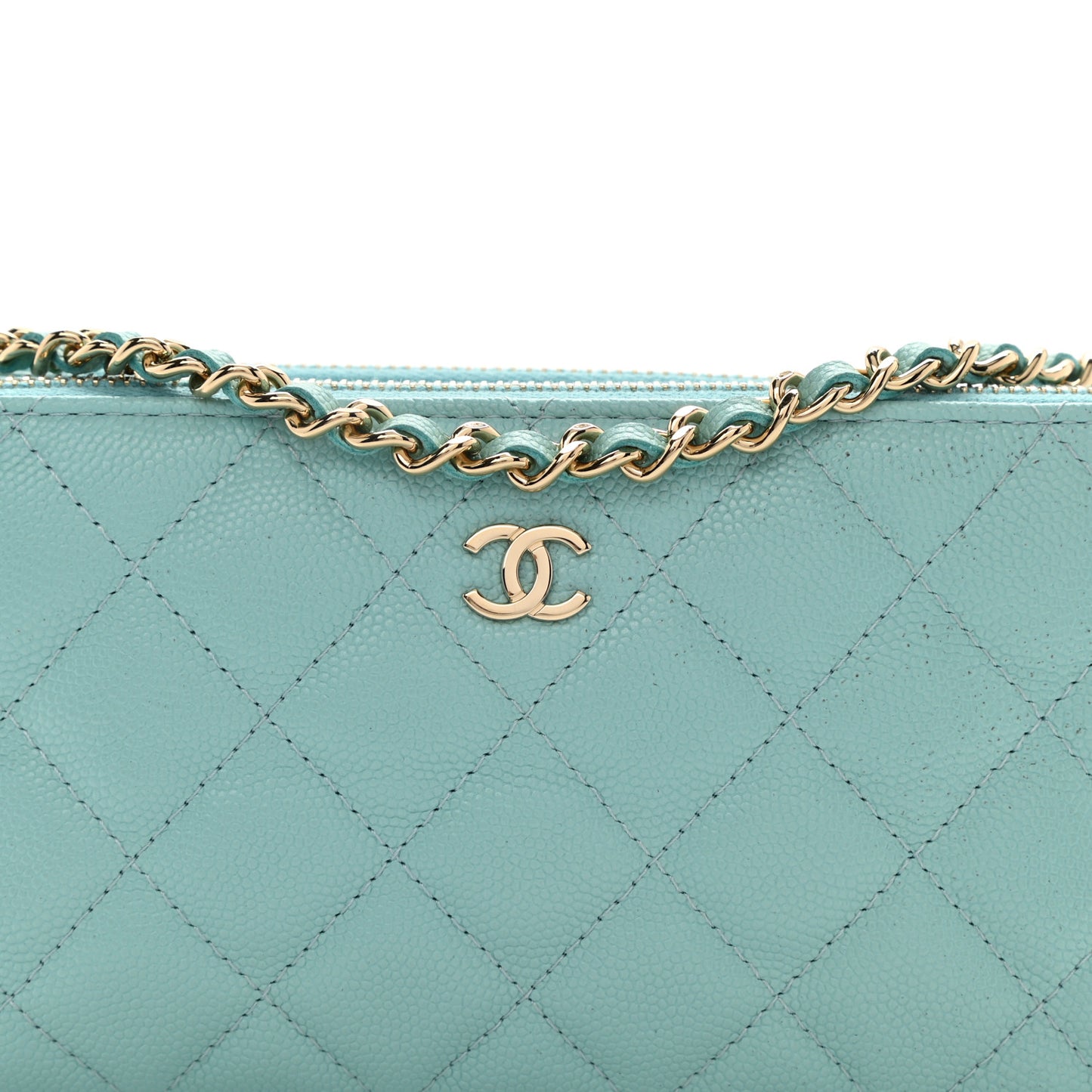 Caviar Quilted Small Clutch With Chain Light Blue