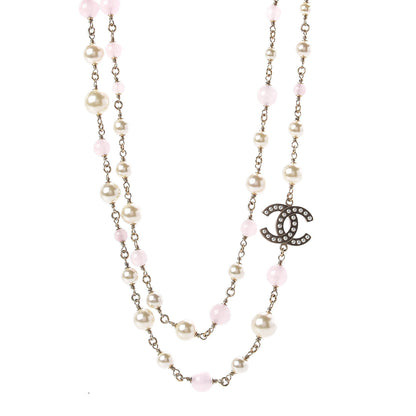 Chanel Pearl Beaded Enamel CC Long Necklace Gold Pink 1 of 5