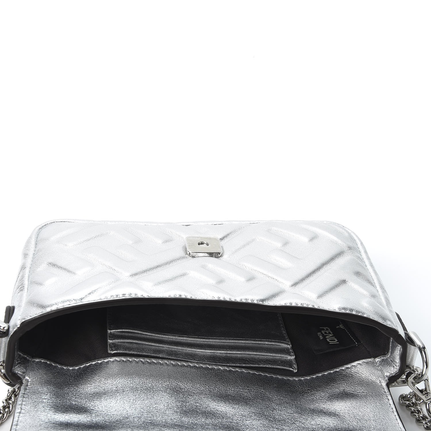 Fendi Vitello Catalan Mirror FF 1974 Embossed Mini Baguette Argento 4 of 10
