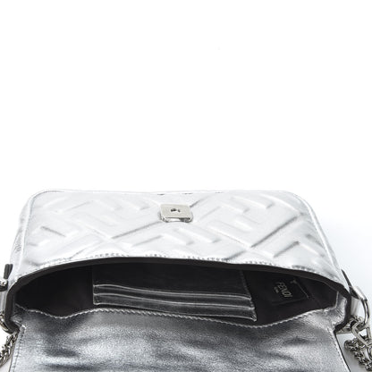 Fendi Vitello Catalan Mirror FF 1974 Embossed Mini Baguette Argento 4 of 10