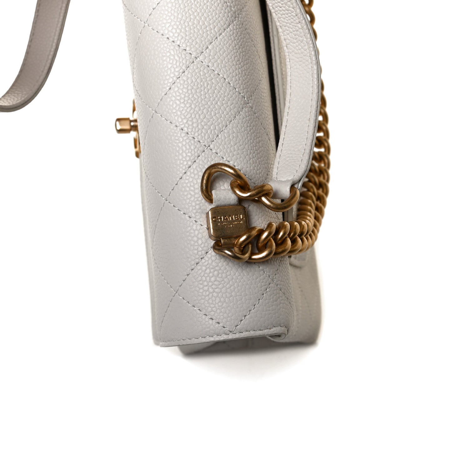 Grained Calfskin Small Stitched Flap White
