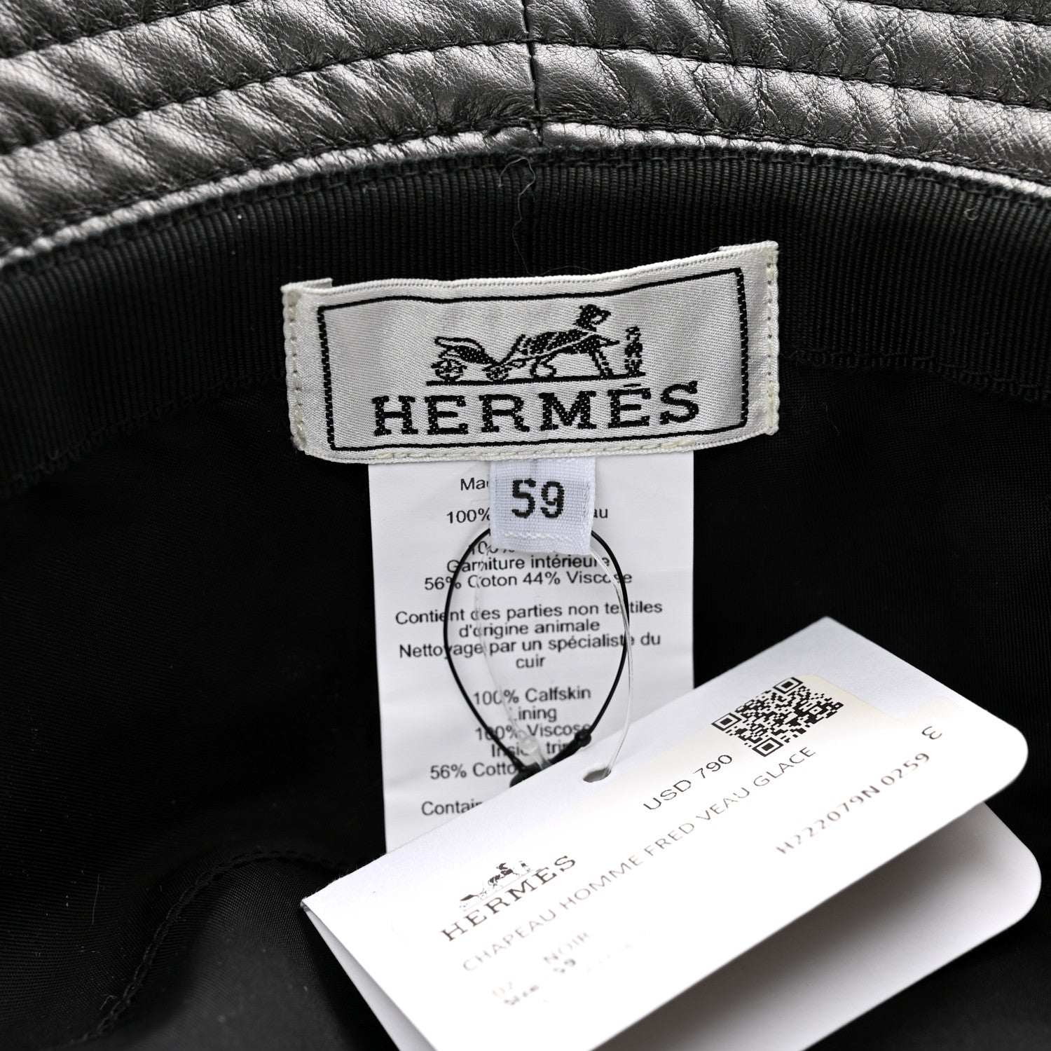 Hermes Newton Calfskin Fred Bucket Hat 59 Black 8 of 10