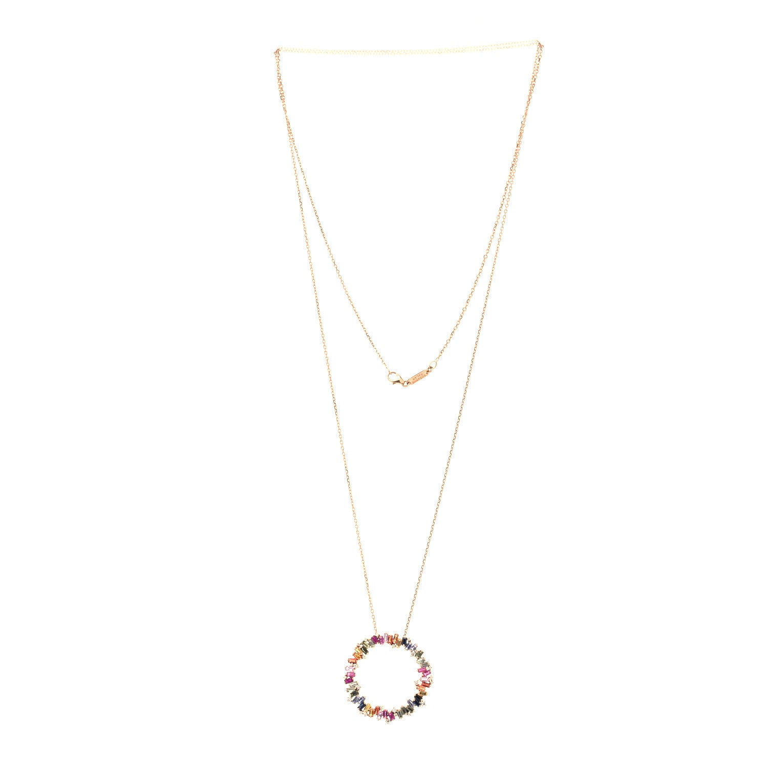 Suzanne Kalan 18K Rose Gold Diamond Rainbow Sapphire Fireworks Circle Pendant Necklace 3 of 5