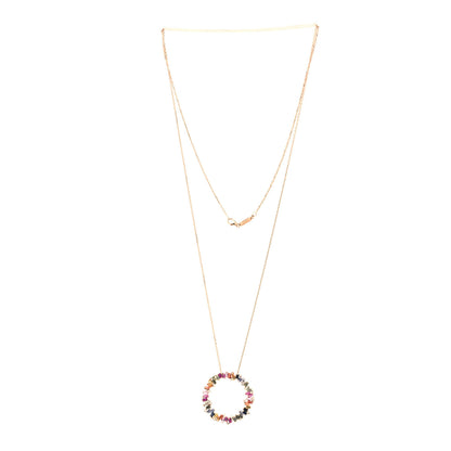 Suzanne Kalan 18K Rose Gold Diamond Rainbow Sapphire Fireworks Circle Pendant Necklace 3 of 5