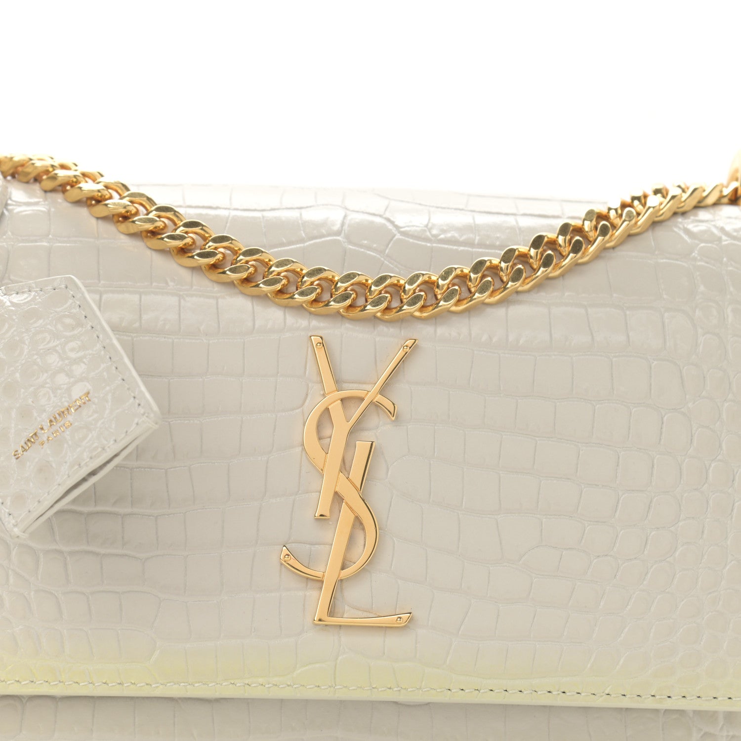 Saint Laurent Calfskin Crocodile Embossed Medium Monogram Sunset Blanc Vintage 9 of 15