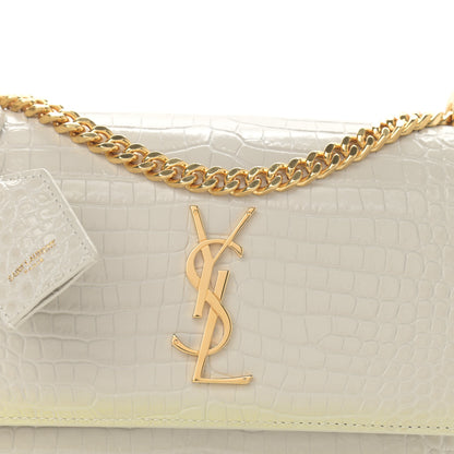Saint Laurent Calfskin Crocodile Embossed Medium Monogram Sunset Blanc Vintage 9 of 15